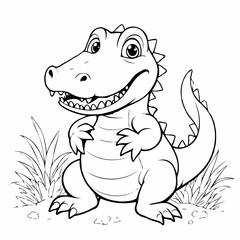 Cute cartoon dinosaur smiling in a coloring book illustration