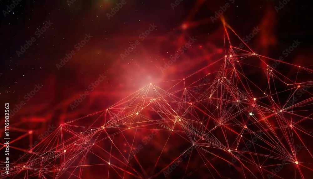 Aufkleber Dynamic Red Network of Illuminated Interconnected Nodes and Lines in Abstract Digital Web Structure for Tech, AI, and Data Concepts