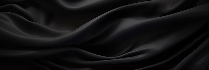 Fototapeta premium Elegant Smooth Black Silk Fabric with Soft Texture Ideal for Various Design and Fashion Applications, Perfect for Background or Seasonal Themes