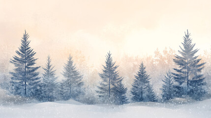 Obraz premium A trendy minimalist wall art design in pastel hues featuring a snowy Christmas tree on a white background, perfect for a festive wallpaper, display banner, or card presentation.