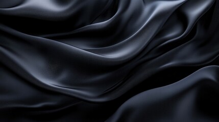 Obraz premium Exquisite Black Silk Fabric Displaying Smooth Waves and Elegant Drapery for Textiles and Fashion Designs