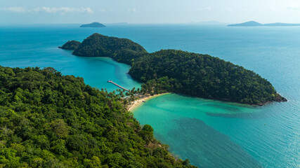 landscape view green mountain and sea with resort.