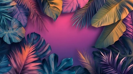 Fototapeta premium Tropical leaves layered on a gradient background