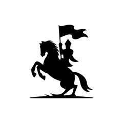 Silhouette illustration of Knight on Horseback with Flag