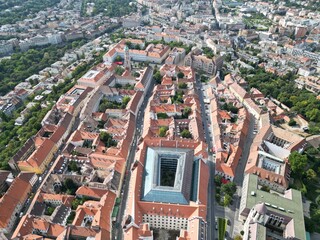 Vue aérienne panoramique de la ville capitale Budapest avec église Our Lady of Buda Castle,...