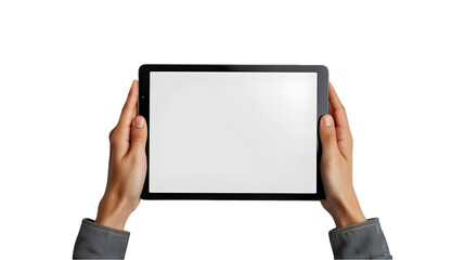 Hands Touching an iPad with Blank Screen isolated on a transparent background