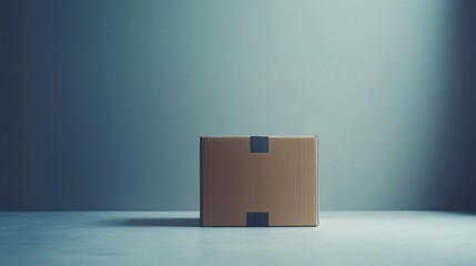 Simple brown cardboard box on a gray surface with soft lighting