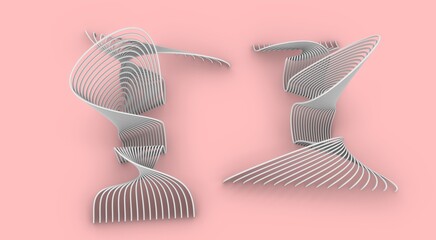 Abstract white waves isolated on light pink background 3d rendering