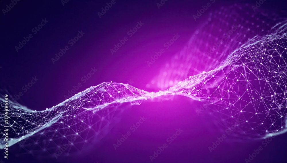 Aufkleber Abstract Purple Digital Wave with Glowing Network Mesh and Nodes Depicting Data Flow, Connectivity, and Futuristic Technology Applications
