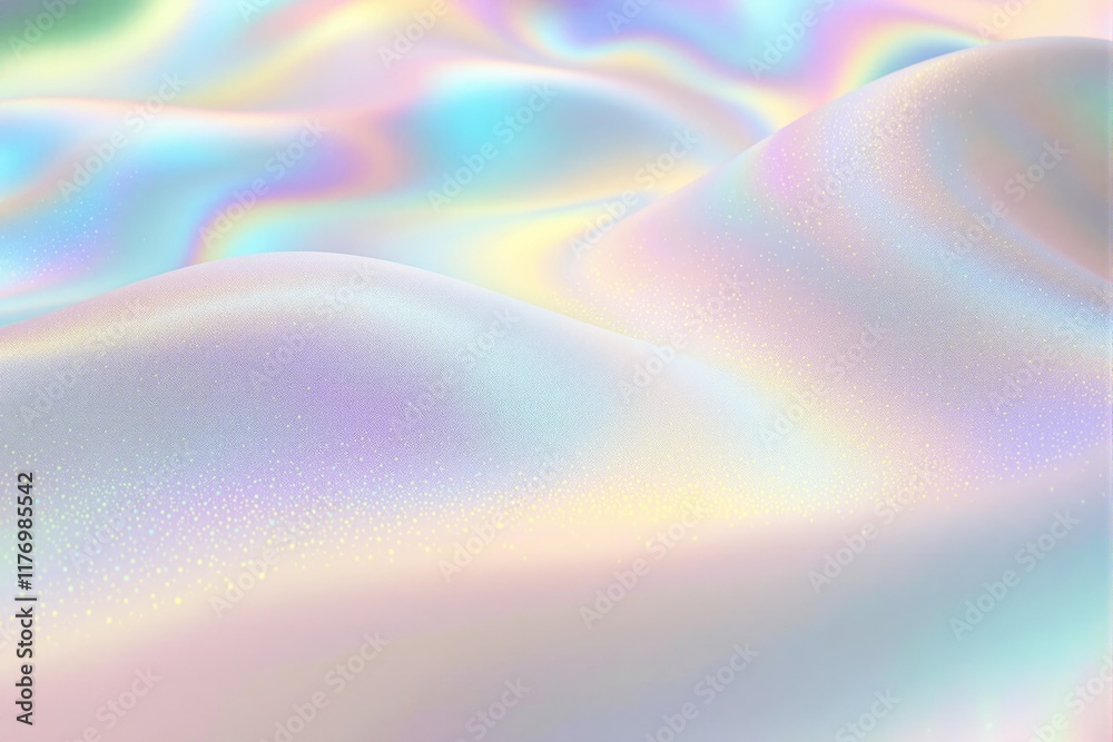 Aufkleber abstract pastel waves with iridescent hues and glitter particles on a soft gradient background.