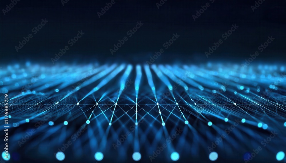 Aufkleber Futuristic Digital Landscape of Neon Light Networks with AI Neural Connections and Data Streams Depicting Technology and Connectivity

