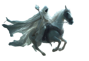 Obraz premium Ghostly Rider On Horseback Amid Rainstorm