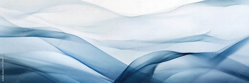 Fototapete Flowing abstract wind lines create a sense of movement and serenity in soft blue tones against a light background. Generative AI