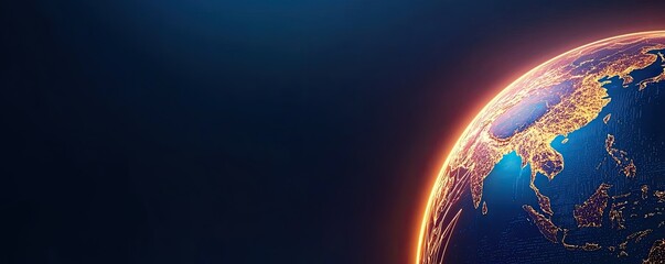 Fototapeta premium A vibrant view of Earth from space, showcasing glowing continents against a dark backdrop, emphasizing the beauty of our planet.