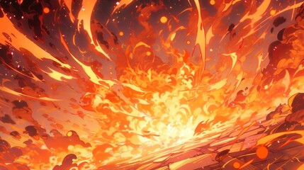 Fiery Anime Inferno, a vibrant backdrop featuring dynamic flames and molten lava, creating an intense atmosphere of energy and heat, perfect for action sequences or dramatic scenes.