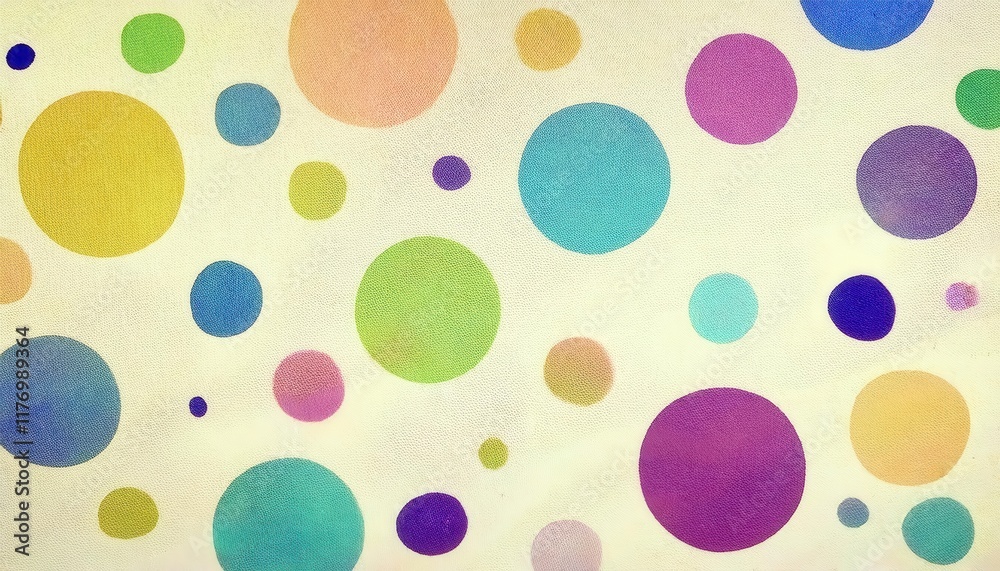 Aufkleber vibrant multicolored polka dot pattern on light textured fabric background for modern home decor, di