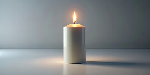 Single White Candle, Isolated on White Background - Pure, Clean, Minimalist Stock Photo