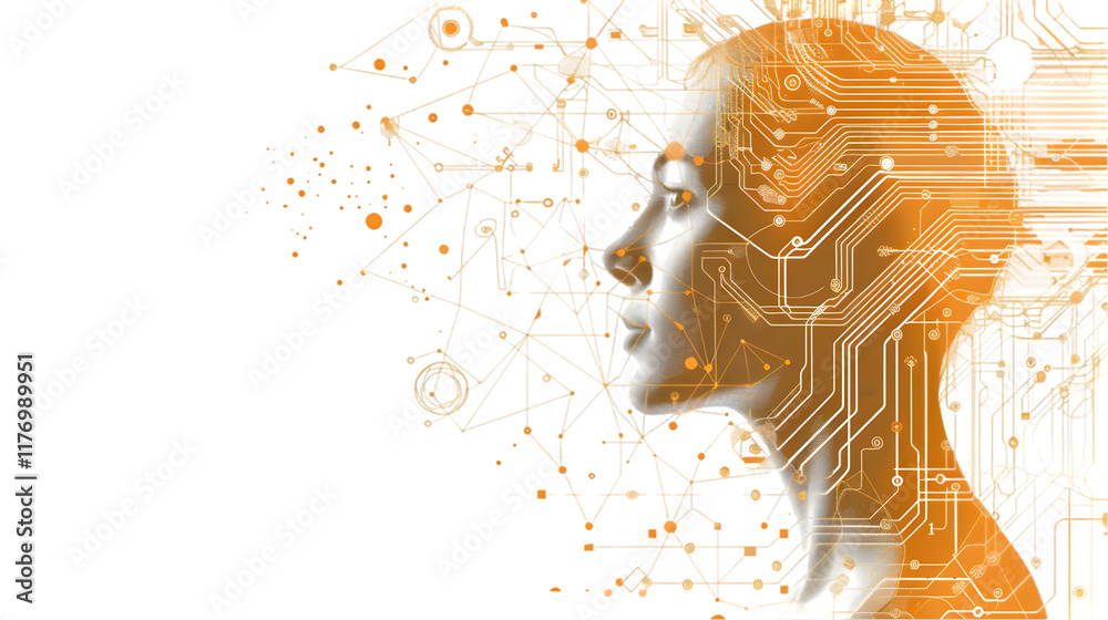 Wall mural human head connect to artificial intelligence brain with circuit line isolated on a transparent back
