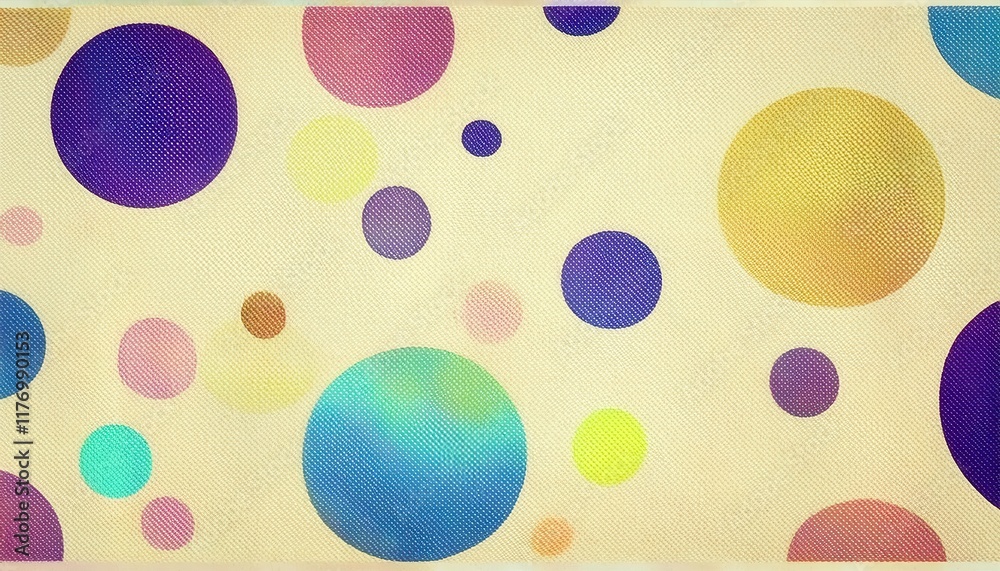Poster vibrant multicolored polka dot pattern on light textured fabric background for modern home decor, di