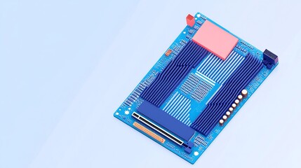 High-Angle Photo: Sleek Blue Circuit Board Mockup on Pastel Background. AI Generated