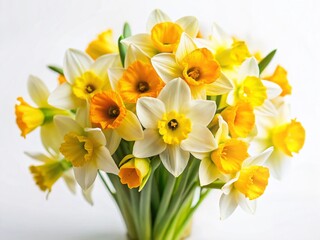 Spring Daffodil Bouquet Flat Lay: Vibrant Yellow & White Flowers, Tilt-Shift Photography