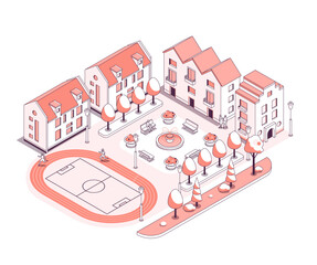 Sports stadium in the courtyard area - vector isometric illustration