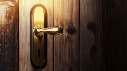 Obraz premium Golden Door Handle on Dark Wooden Doorway: Exquisite Architectural Detail