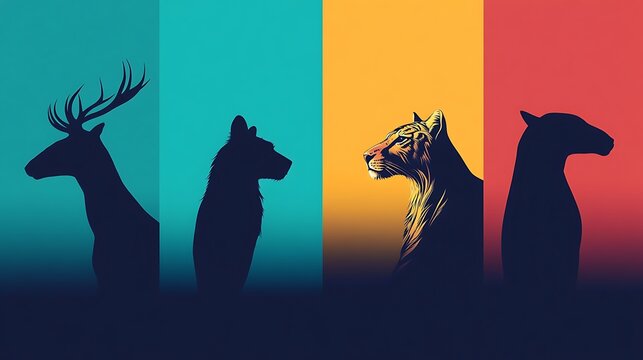 Minimalist animal silhouettes with vibrant backdrops