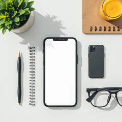 notebook with pen and glasses 