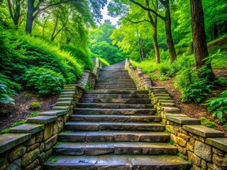 Obraz premium Stone Steps in West Virginia Park, Lush Green Foliage, Nature Walk