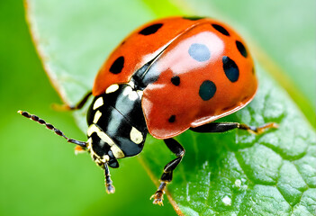 Obraz premium Ladybird on green leaf