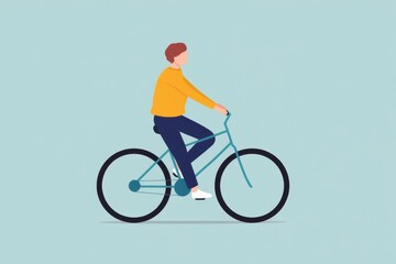 Fototapeta premium Riding a Bicycle in Minimalist Style Against a Simple Background