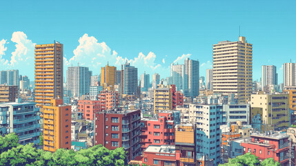 Fototapeta premium 高層ビルがたくさん立ち並ぶ街（イラスト）