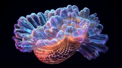 Obraz premium Sea Naemone. Glowing dreamy underwater creature. Isolated sea animal on black background.