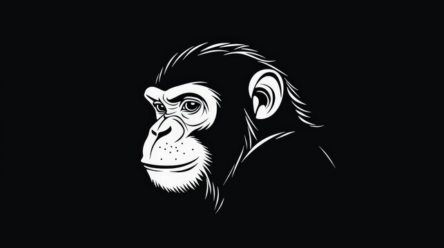A sleek and stylish black-and-white vector logo featuring a refined depiction of a monkey. Generative AI