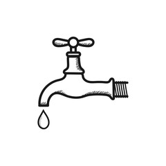 Faucet with water drop vector sketch icon isolated on background. Hand drawn Faucet sketch icon for infographic, website or app
