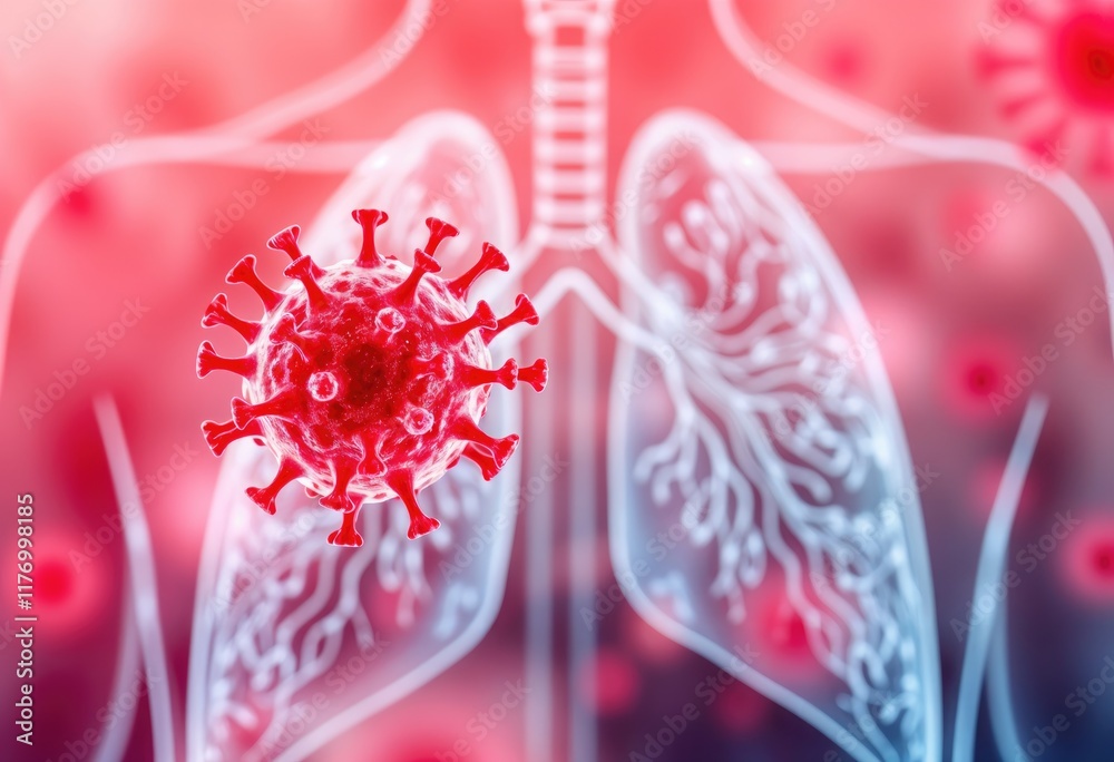 Poster microscopic view of hmpv virus particle potentially respiratory illness