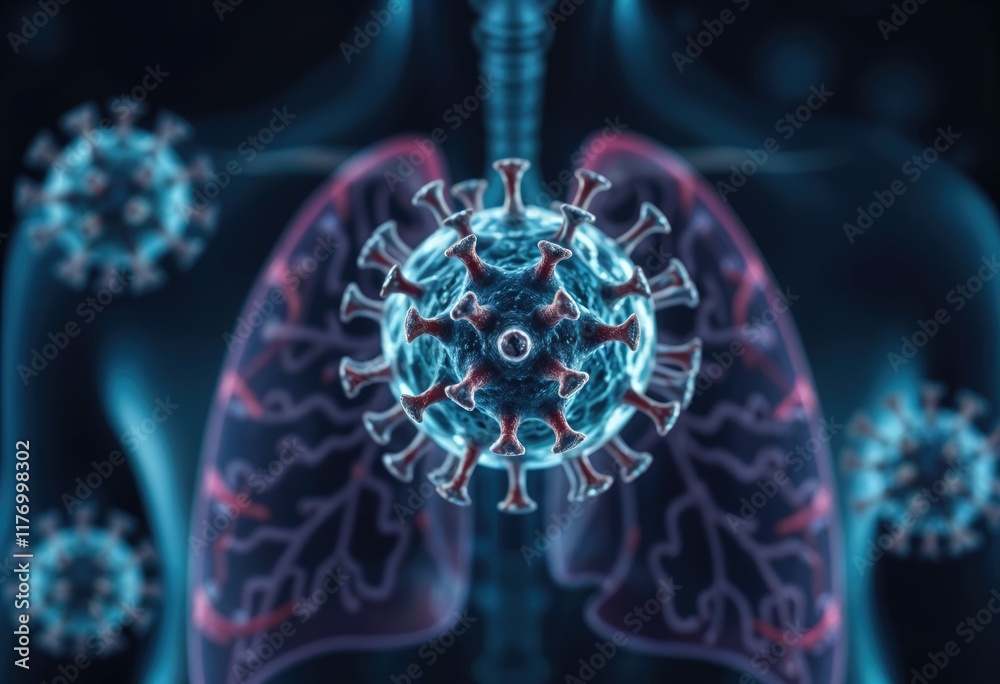 Poster microscopic view of hmpv viruses infecting respiratory system