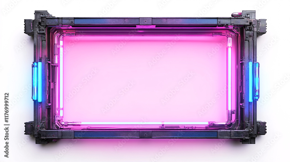 Poster a metal window frame isolated on a white background, designed as a banner frame with clean lines and