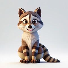 3D Animation Style Raccoon cartoon illustration isolated on white background 