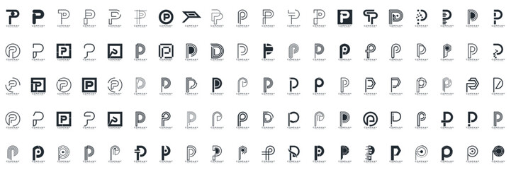 collection letter p logo design black, business, vector, icon, abstract elegant p logo	