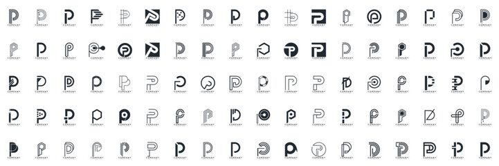 collection letter p logo design black, business, vector, icon, abstract elegant p logo	