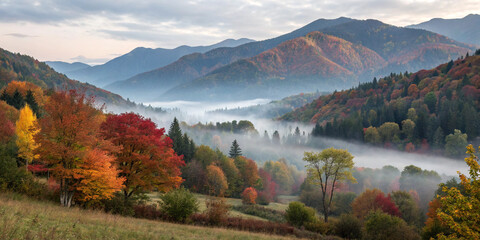 Fototapeta premium Stunning View of Autumn in Mountains Covered with Colorful Foliage for Nature Photography
