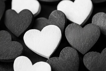 Obraz premium Monochrome hearts in varying sizes on a clean background, with a clear text area Valentine’s Day card