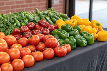 Fresh vegetables displayed on a table at a market.