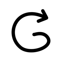 Arrow sign hand drawn doodle black outline, Right twirl
