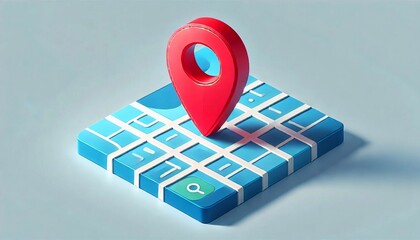 A vibrant red location pin prominently placed on a blue map, highlighting a specific navigation point and white roads