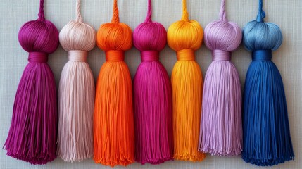 Colorful tassels arranged in a vibrant display for crafting and decoration purposes