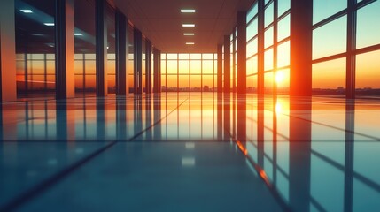 Sunlit Modern Office Space with Panoramic City Views at Sunset