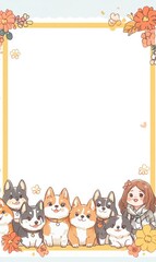 Fototapeta premium Cute cartoon dogs border decoration frame, colorful illustration on white background, copy space for text